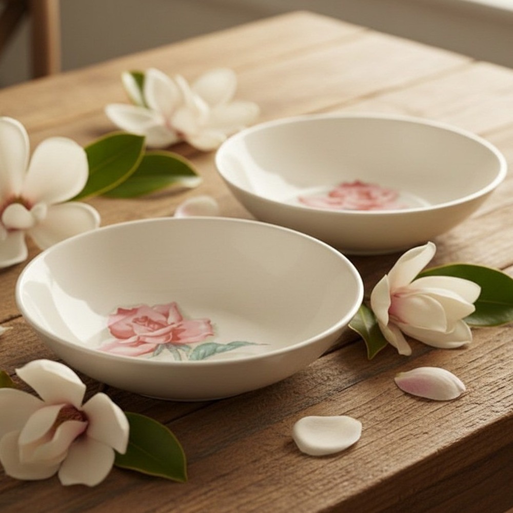 Set of 2 Vintage Homer Laughlin Rhythm Pink Magnolia Rose Berry Dessert Bowls *